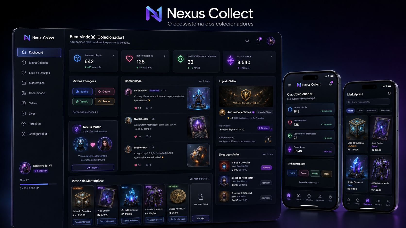 Prévia visual da plataforma Nexus Collect